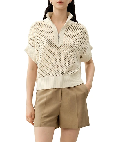 Lilysilk Women's Toscana Pointelle Knit Half-Zip Sweater