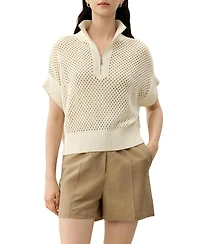 Lilysilk Women's Toscana Pointelle Knit Half-Zip Sweater