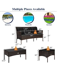 Gouun 3-Piece Outdoor Rattan Sectional Sofa Set with Ottoman and Coffee Table