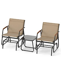 Gouun 3-Piece Outdoor Glider Bistro Set with Teak Wood and Glass Table