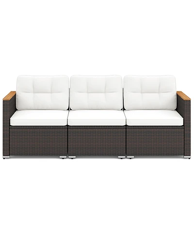 Gouun 3-Seat Outdoor Wicker Patio Sofa with Deep Seating Cushions