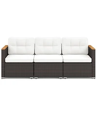 Gouun 3-Seat Outdoor Wicker Patio Sofa with Deep Seating Cushions