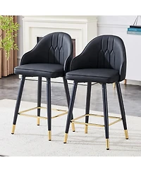 Rainsken Pu Leather Bar Stools Set of 2, Modern Counter Height Chairs with Ergonomic Backrest and Metal Footrest for Kitchen Island
