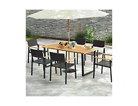 Clihome 6-Person Acacia Wood Outdoor Dining Table with 2 Inch Umbrella Hole