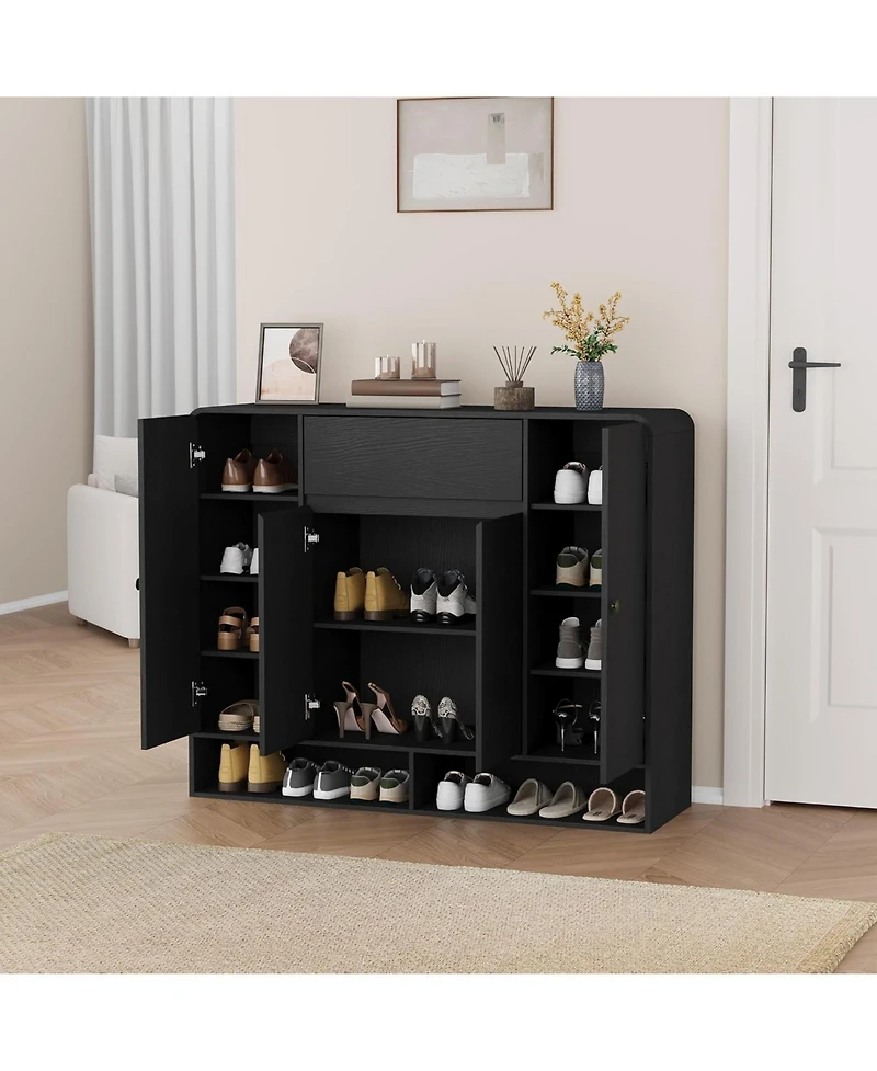homfan Shoe Cabinet with 4 Doors and Drawer, 10 Tier Entryway Storage Open Bottom Shelf