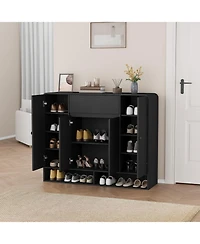 homfan Shoe Cabinet with 4 Doors and Drawer, 10 Tier Entryway Storage Open Bottom Shelf