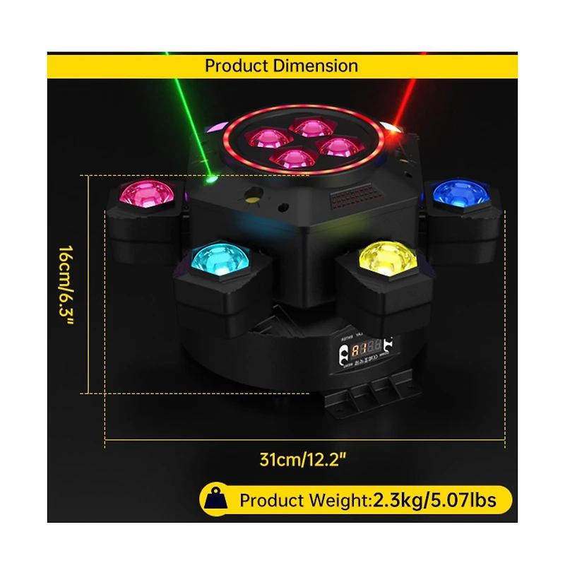 Artudatech 150W Rgbw Moving Head Light with Dmx Control Laser and Strobe.