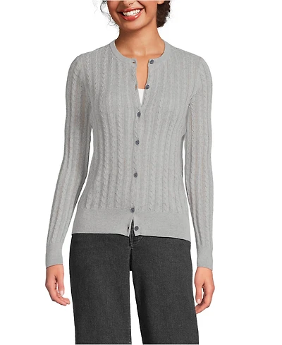 Lands' End Women's Cotton Pointelle Modern Cardigan Sweater