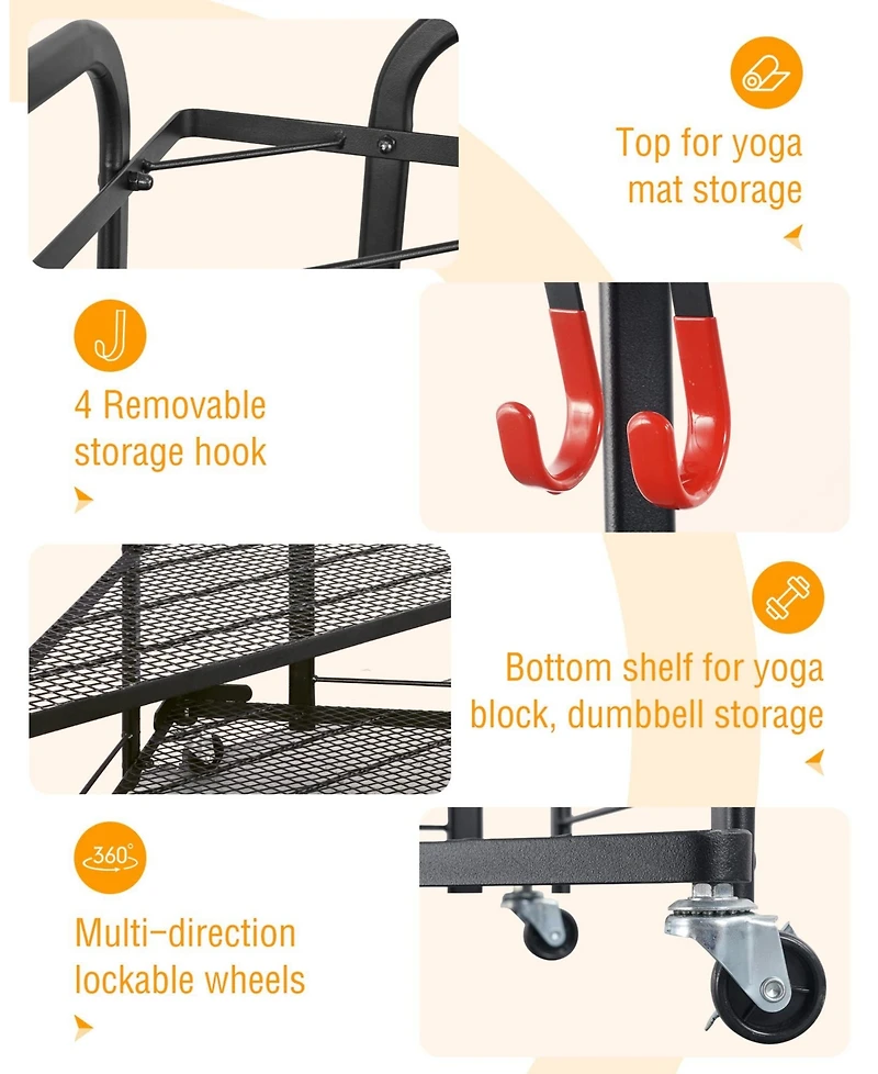 Mythinglogic Triangle Yoga Mat Storage Cart with Wheels for Home Gym Equipment