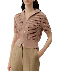Lilysilk Women's Toscana Pointelle Knit Double-Zip Cardigan