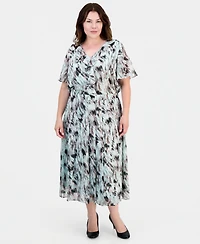 Kasper Plus Printed Pull-On Midi Skirt