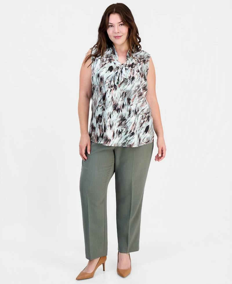 Kasper Plus Printed Tie-Neck Sleeveless Top
