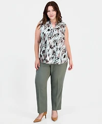 Kasper Plus Printed Tie-Neck Sleeveless Top