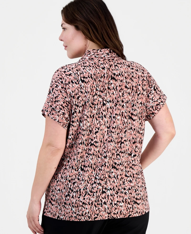 Kasper Plus Printed Gathered V-Neck Top