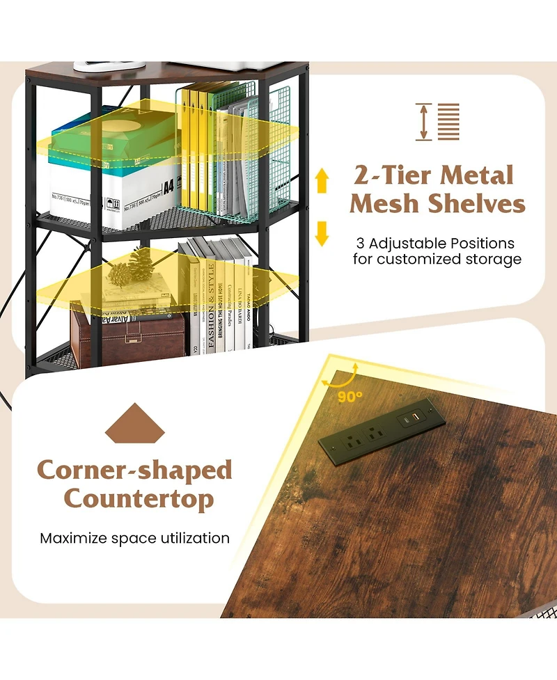 Sugift Corner Printer Stand with Power Outlet and Adjustable Shelf