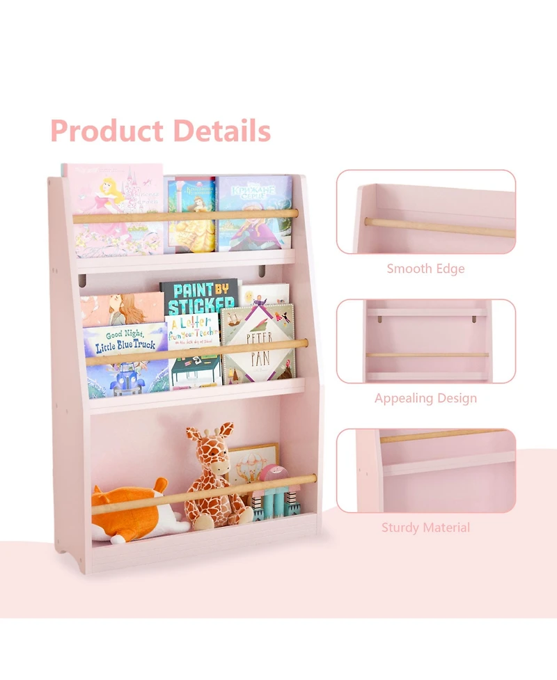 Jujabu 3-Tier Kids Book Rack Bedroom Playroom Classroom Organizer
