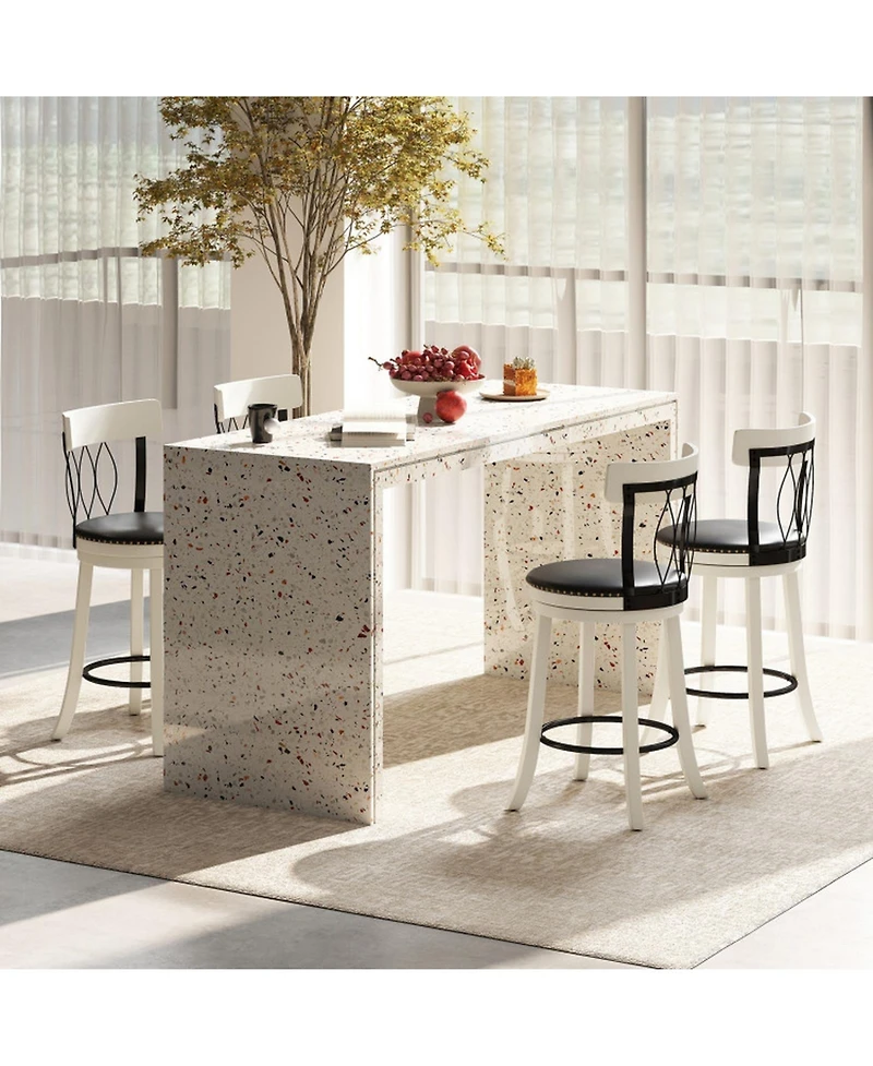 Gouun 26 in Swivel Upholstered Faux Leather Counter Height Bar Stools Set of 2 and Tufted Back