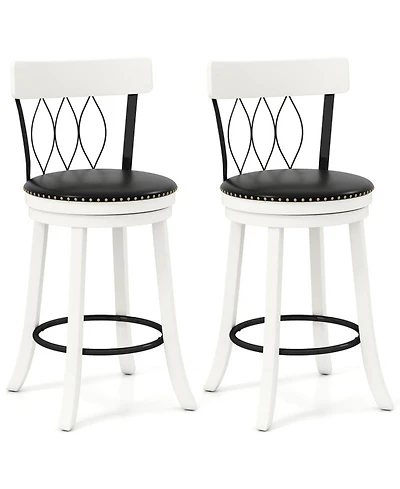 Gouun 26 in Swivel Upholstered Faux Leather Counter Height Bar Stools Set of 2 and Tufted Back
