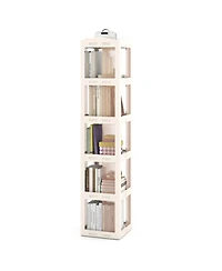 Sugift Five Tier Foldable Rotating Bookshelf with 360 Degree Swivel Base