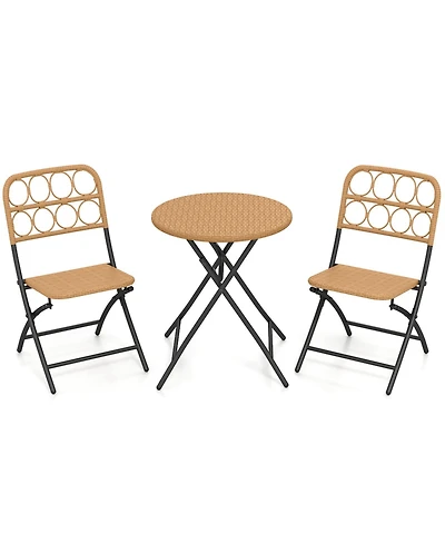 Sugift 3 Piece Folding Patio Bistro Set with Round Table and Chairs