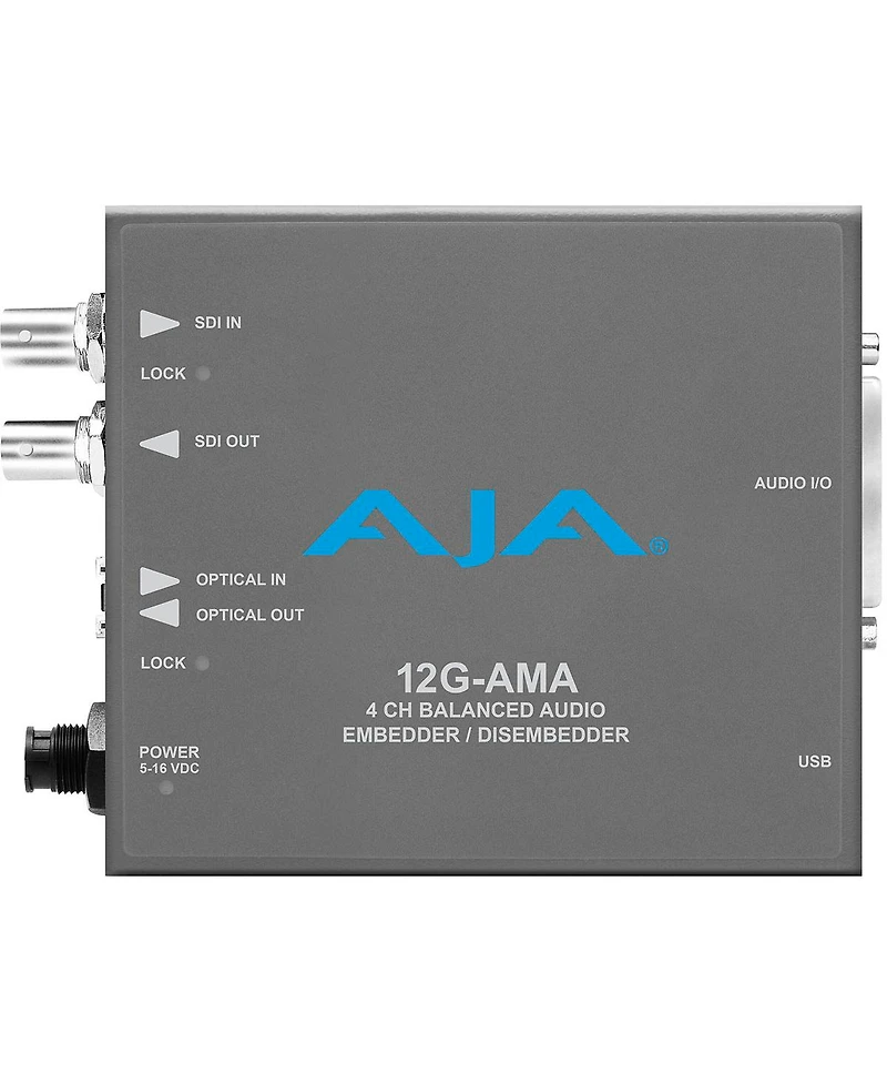 Aja 12G-ama 12G-sdi 4-Channel Analog Balanced Audio Embedder/Disembedder Mini-Converter with Fiber Options