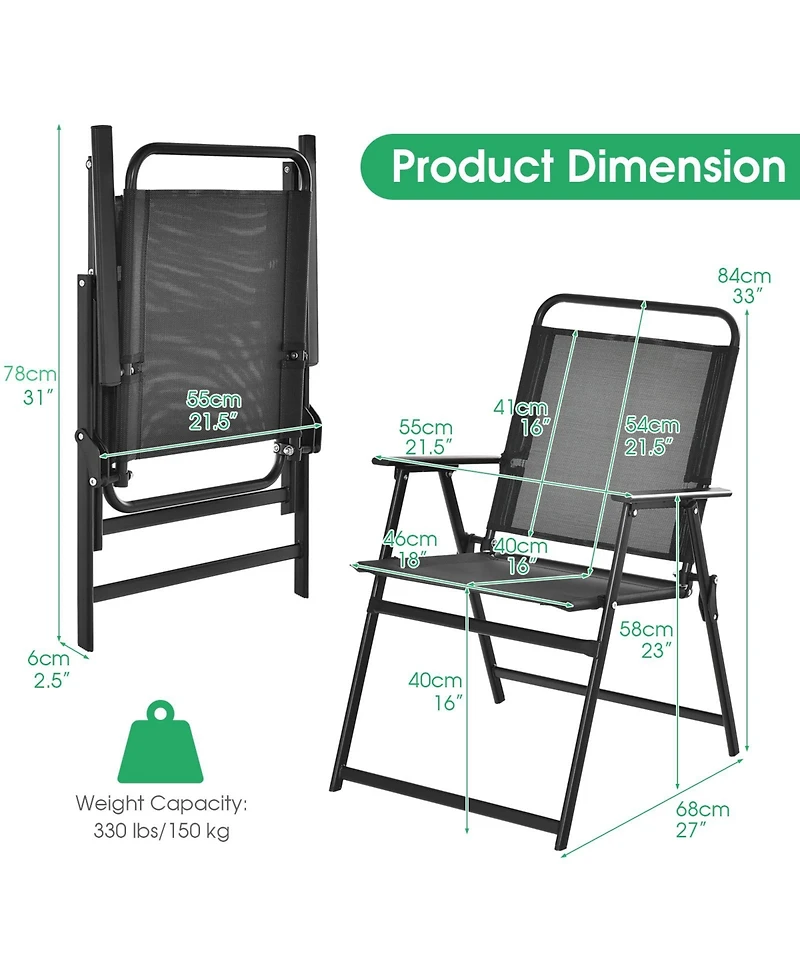 Gymax Set of Heavy-Duty Metal Folding Chairs Frame Armrests Portable Patio