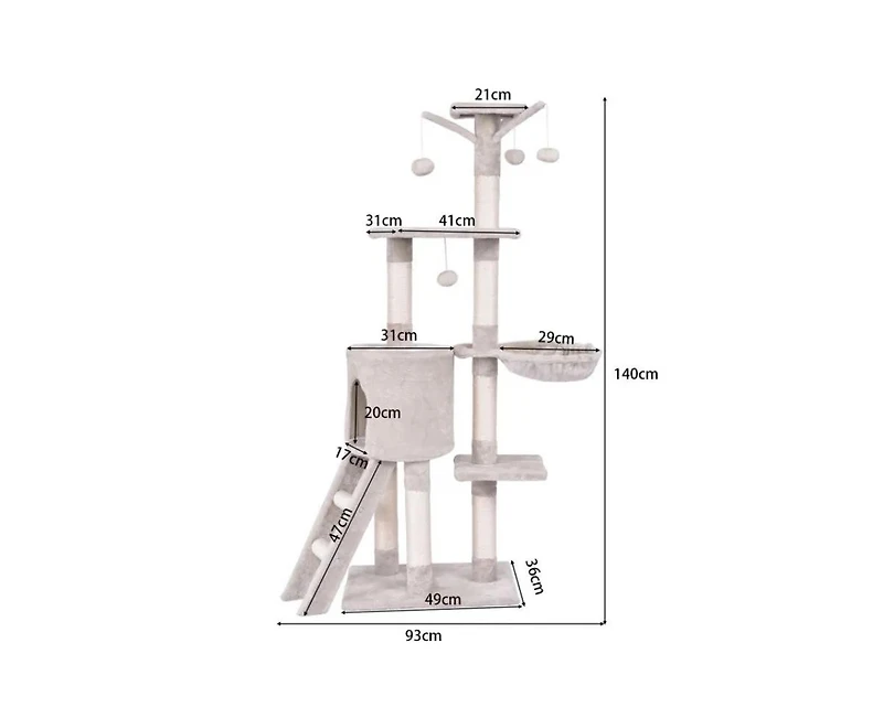 Zeus and Ruta 56 Inch Cat Play Tree with Condo Scratching Posts and Ladder for Indoor Cats