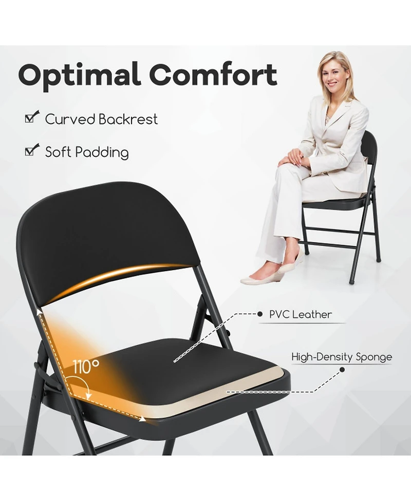 Gouun Padded Folding Chairs 2-Pack with Reinforced Metal Frame