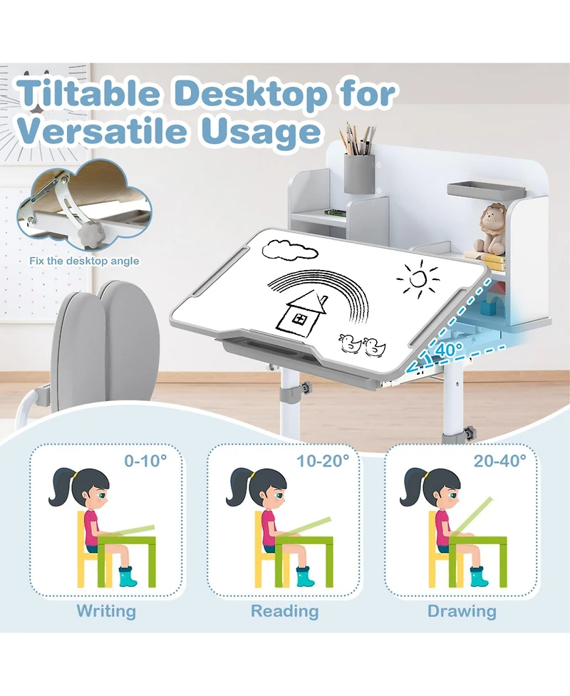 Sugift Kid's Study Desk and with Tilt Desktop and Pen Holder