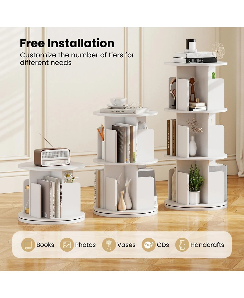 Sugift Three Tier Rotating Bookshelf with Dividers and Safety Baffles