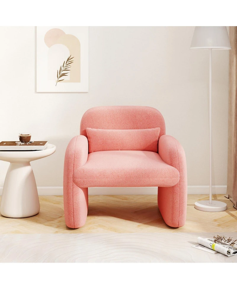 Gouun Modern Sherpa Accent Chair with Waist Pillow and Curved Armrests