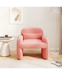 Gouun Modern Sherpa Accent Chair with Waist Pillow and Curved Armrests