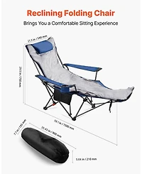 Sugift Reclining Camping Chair 4 Adjustable Positions Folding Lounger with Footrest