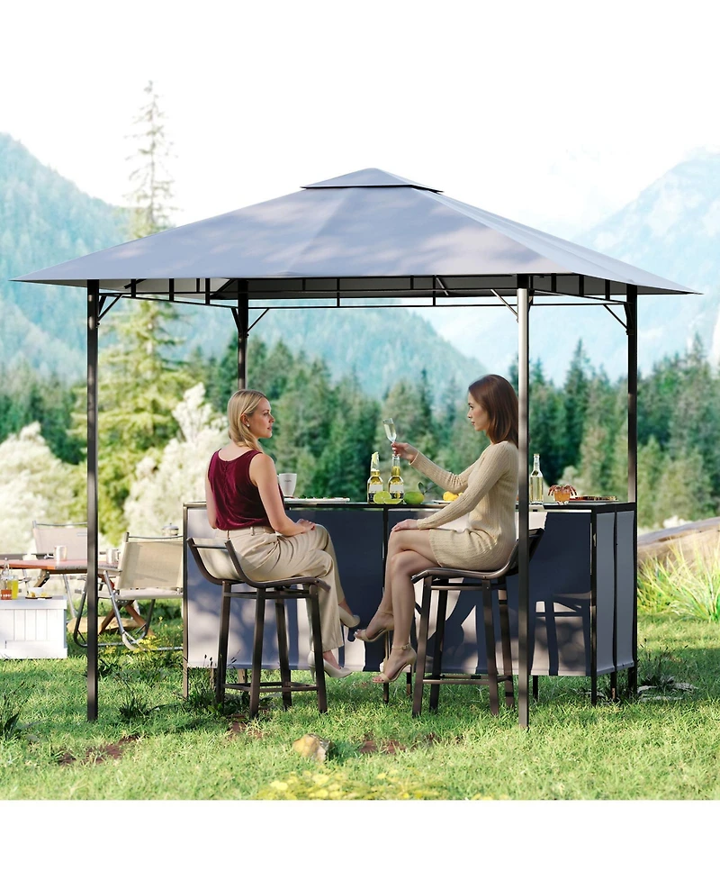 sumyeg 3-Piece Patio Bar Set with 8 x 8 Ft Double-Tier Grill Gazebo and 2 Bar Stools