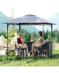 sumyeg 3-Piece Patio Bar Set with 8 x 8 Ft Double-Tier Grill Gazebo and 2 Bar Stools
