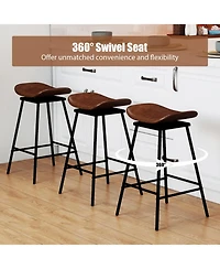 Gouun Set of 2 Faux Leather Swivel Backless Counter Height Bar Stools with Metal Legs