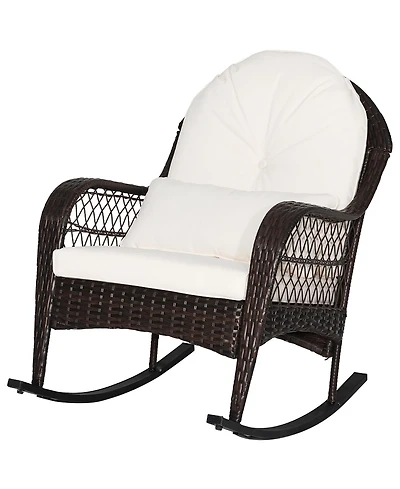 Gymax Patio Wicker Rocking Chair Seat Cushions and Lumbar Pillow Porch