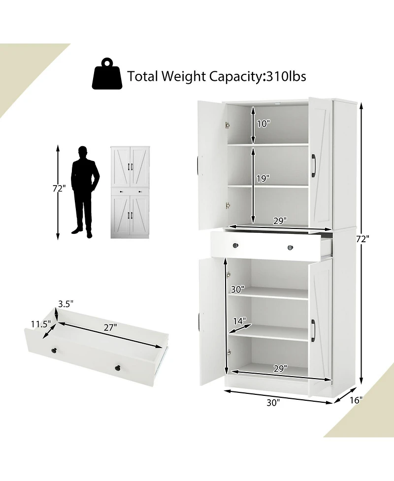 Sugift Tall Farmhouse Storage Cabinet with Sliding Barn Doors