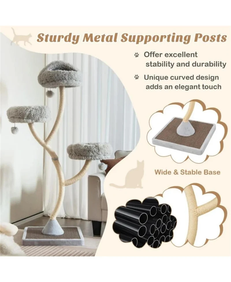 Zeus & Ruta 70 Inch 4 Tier Cat Activity Center with 3 Perches Playful Balls and Resting Hideout