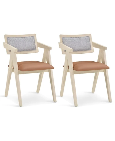 Gouun Mid Century Wooden Accent Chairs Set of 2 with Leathaire Cushions
