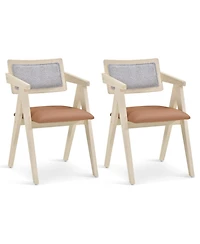 Gouun Mid Century Wooden Accent Chairs Set of 2 with Leathaire Cushions
