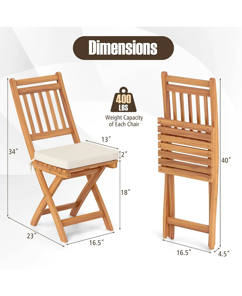 Gymax Folding Patio Chairs Set of 2 w/ Slatted Backrests and Soft Seat Cushions