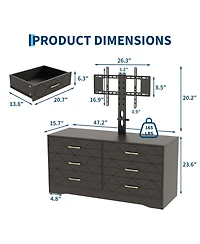 gaomon 6 Drawer Tv Stand Dresser for 32-80 Inch TVs, Wood Entertainment Center with Adjustable Mount.