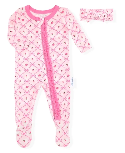 Max & Olivia Baby Girls' Long-Sleeve Footed Coverall and Headband, 2-Piece Set