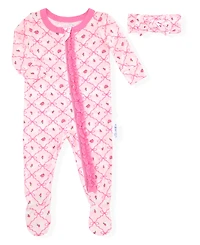 Max & Olivia Baby Girls' Long-Sleeve Footed Coverall and Headband, 2-Piece Set