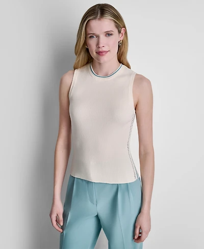 Dkny Women's Sleeveless Crochet Panel Sweater