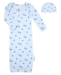 Max & Olivia Baby Boys' Sail Boat Round Neck Gown and Hat, 2-Piece Set