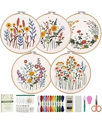 Gnuadz 5 Pack Beginner Embroidery Kit Adults Floral Patterns Hoop Threads Tools