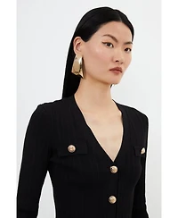 Karen Millen Women's Viscose Blend Rib Military Trim Cardigan