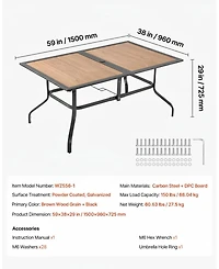 Gouun Wood-Like Steel Slat Patio Dining Table with Umbrella Hole